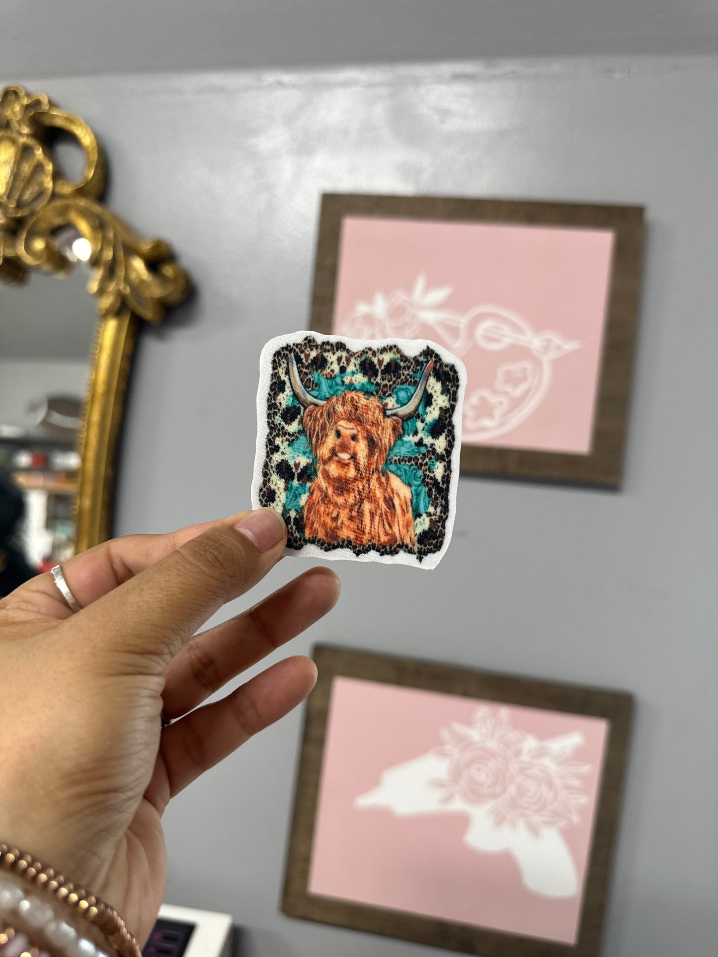 Cheetah print highland cow hat patch