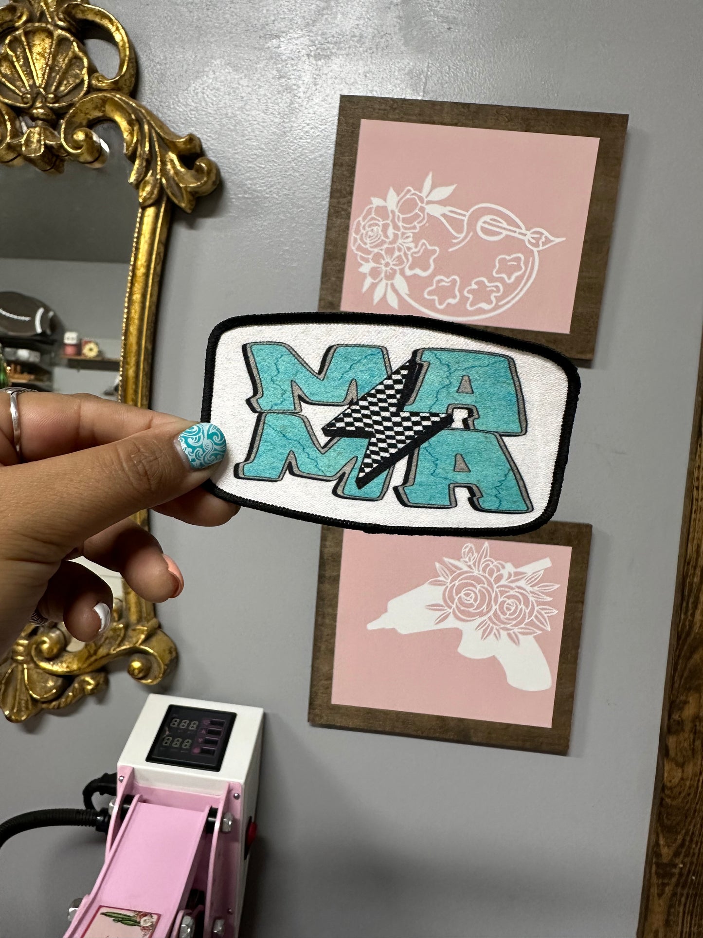 Western turquoise mama Thunder bolt hat patch