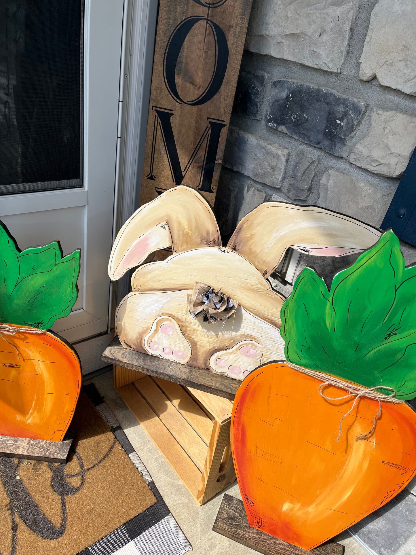 Rustic Bunny Bottom and carrot set , Easter decor ,spring decor, Large Wood art, pallet bunny , porch holiday , Photo Prop, Easter