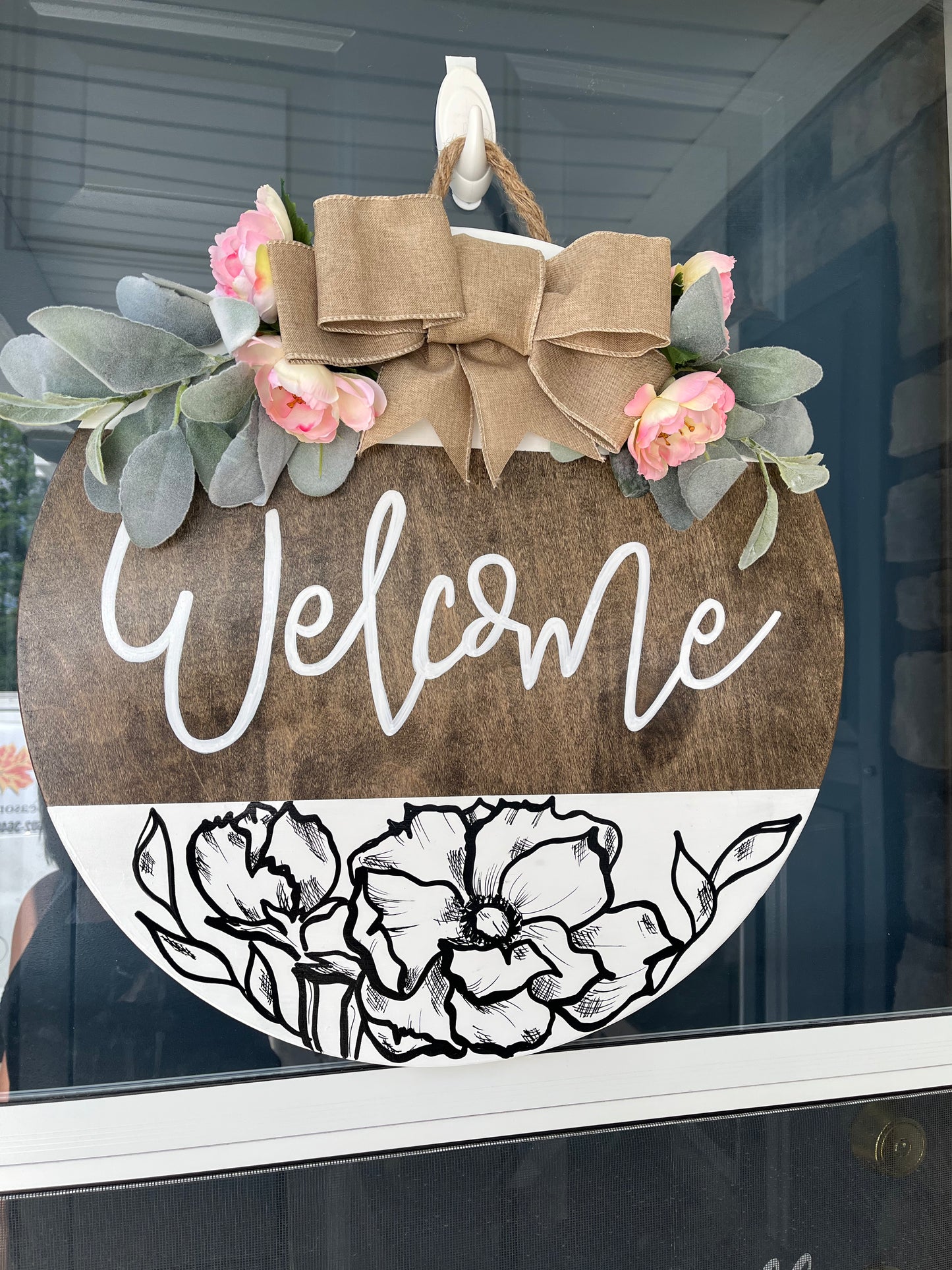 Welcome Spring peony | Wood Door Hanger | Front Door Decor | Spring Door Hanger | Farmhouse Decor | Housewarming Gift | Realtor Gift