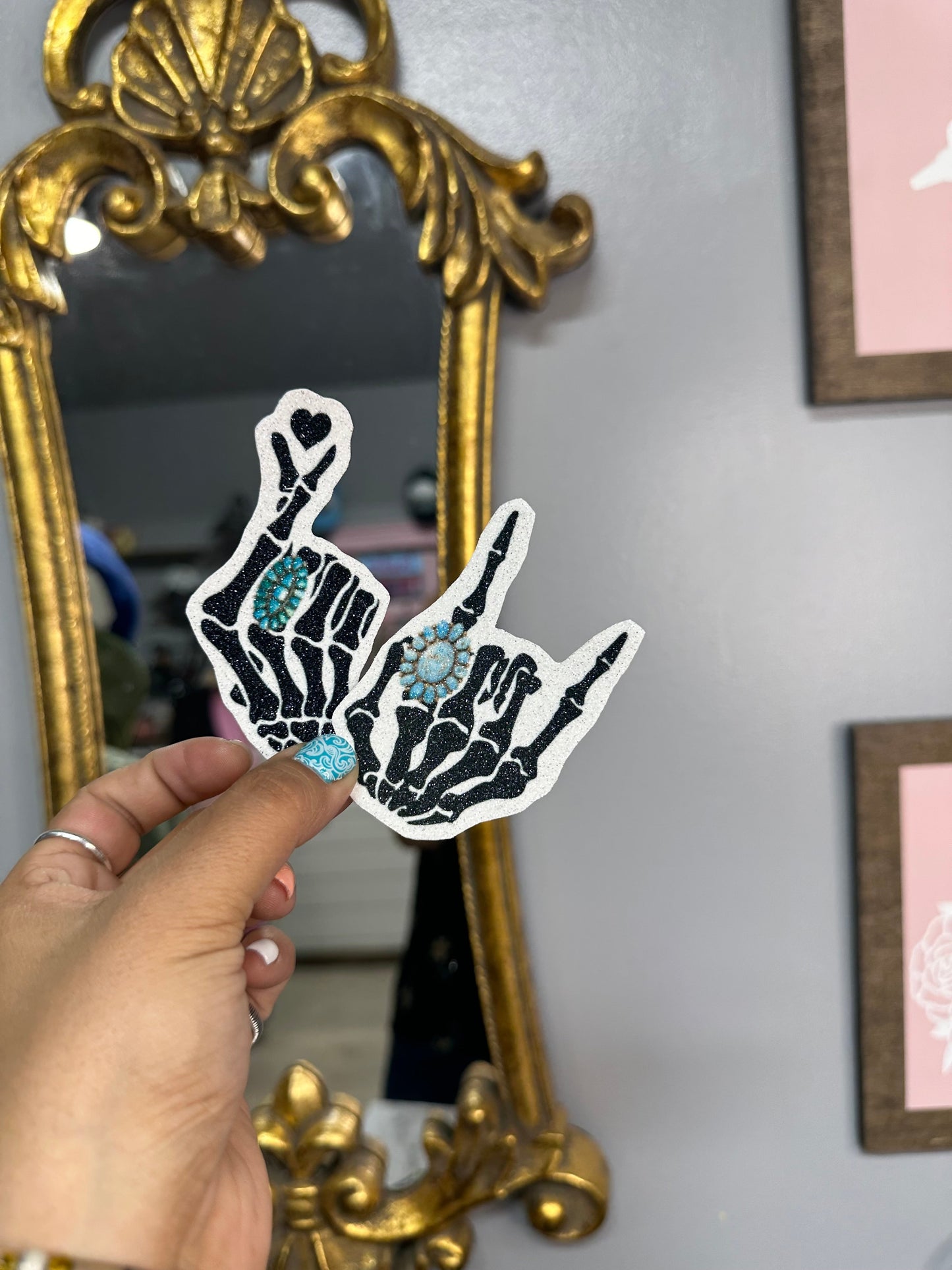 Boujee Skeleton turquoise gem hat patch