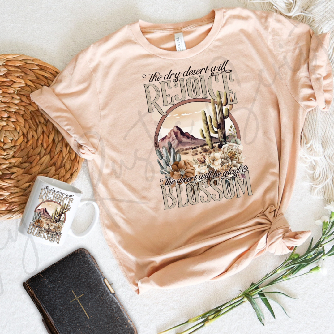 Vintage dessert Isaiah 35:1 peach T-shirt