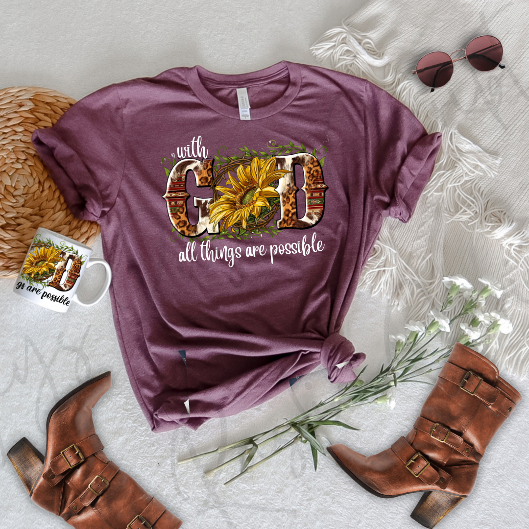 Western floral Faith T-shirt bleached tees With God all things are possible  pink sunflower shirt