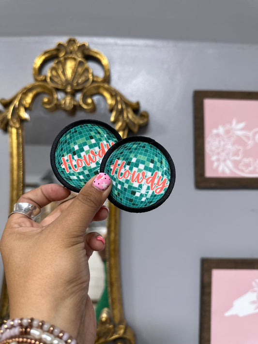 Disco Ball Howdy turquoise round patch