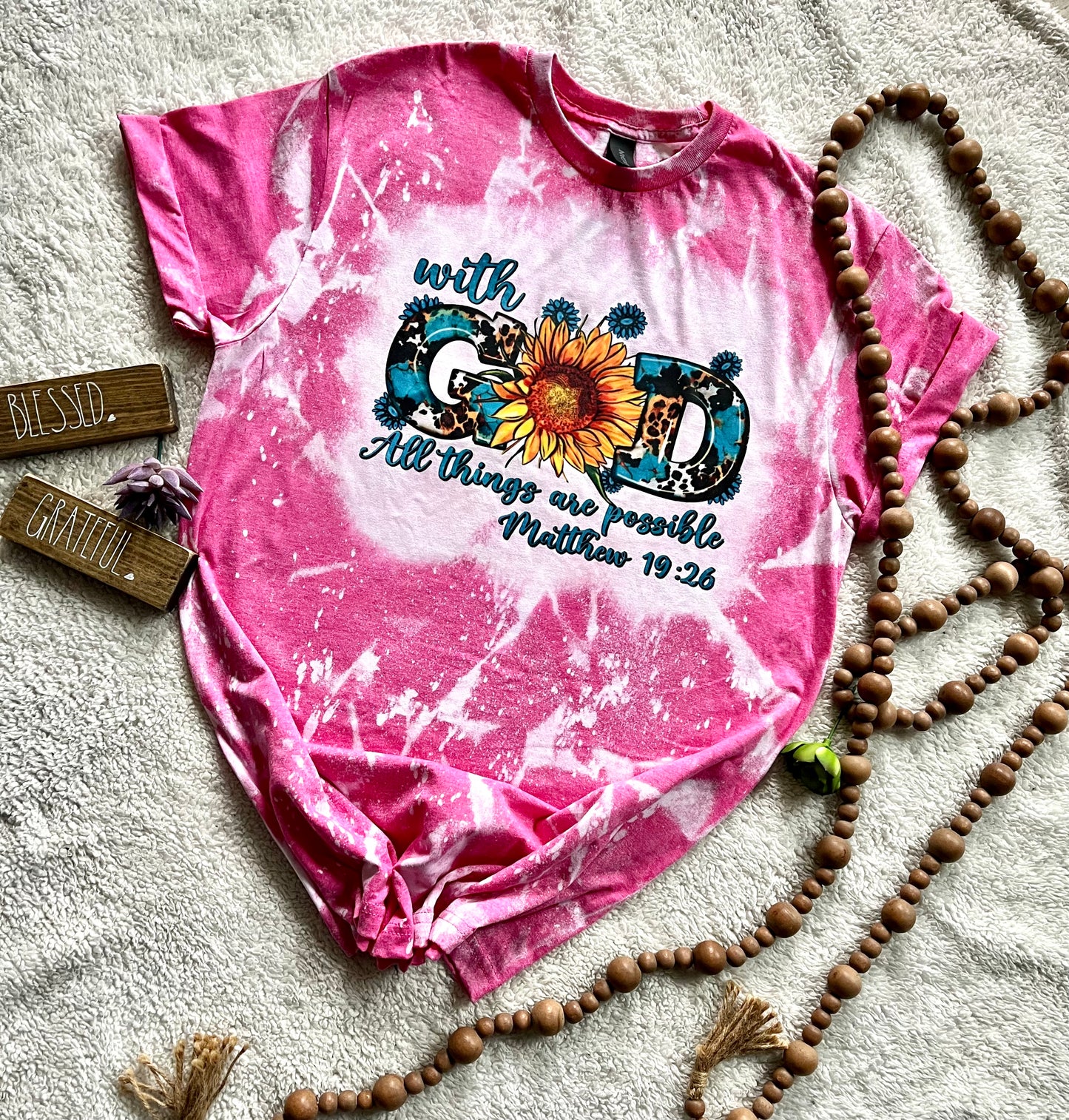 Western floral Faith T-shirt bleached tees With God all things are possible  pink sunflower shirt