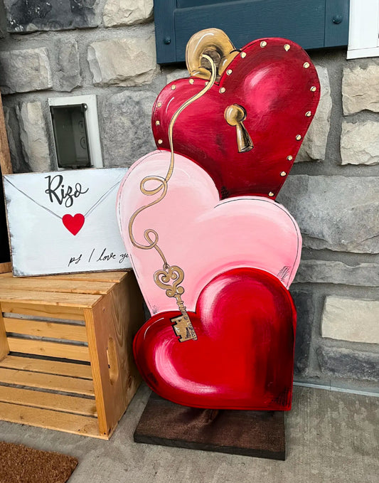 Stacked heart lock personalized decor