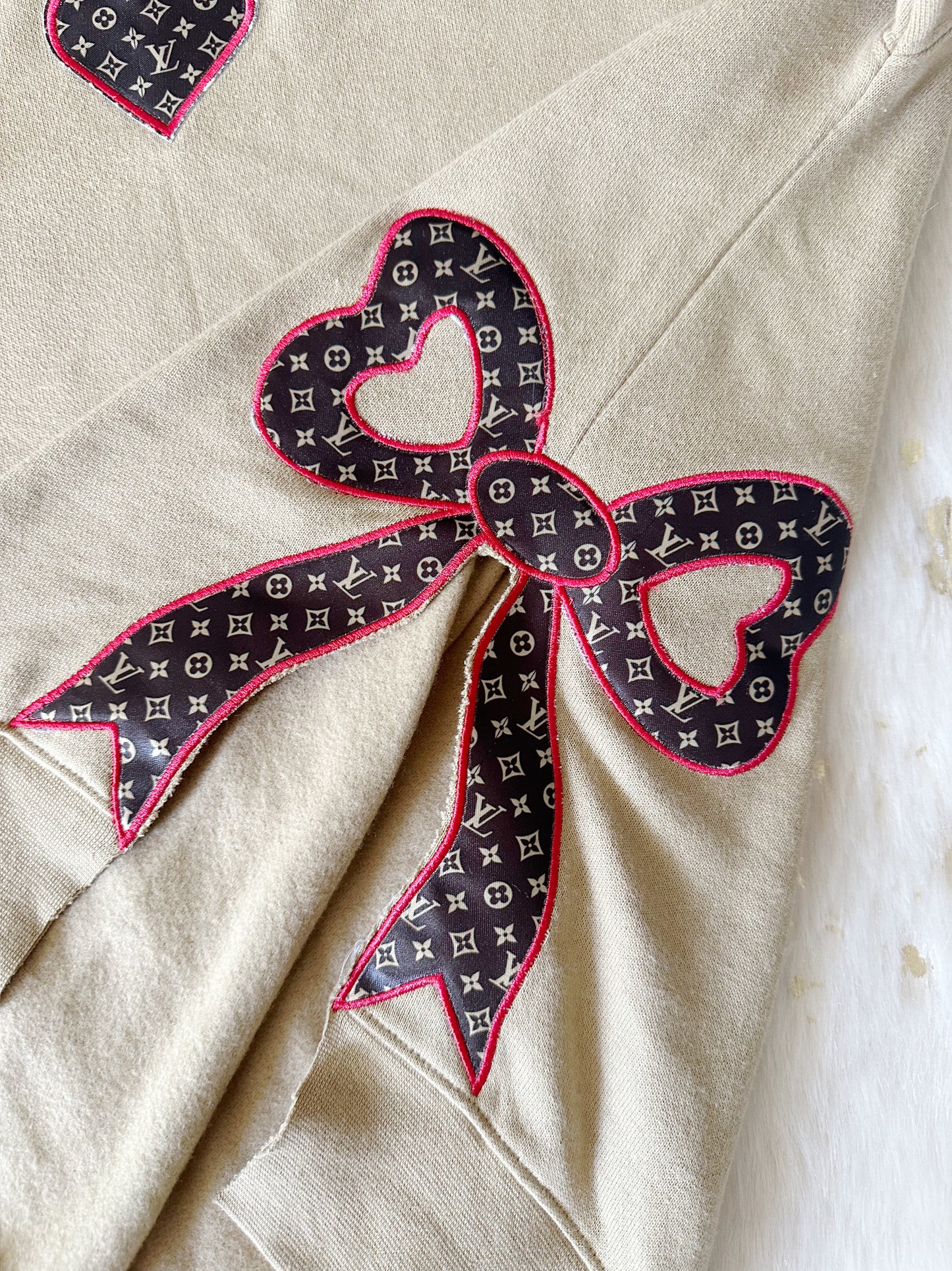 Coquette LV designer inspired side bow embroidered sweatshirt