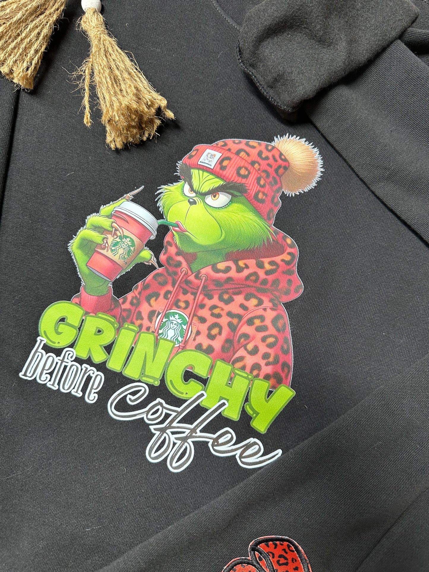 Grinchy without coffee side bow embroidered sweatshirt