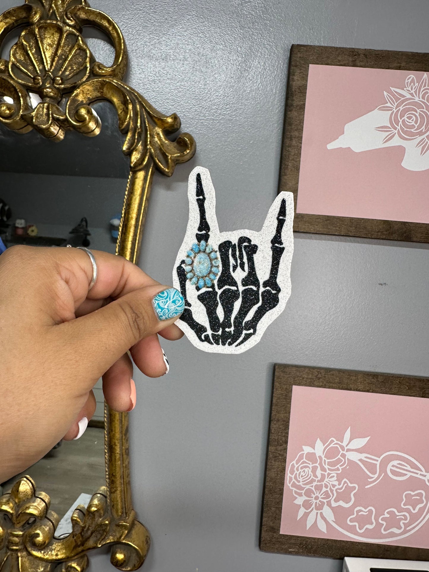 Boujee Skeleton turquoise gem hat patch