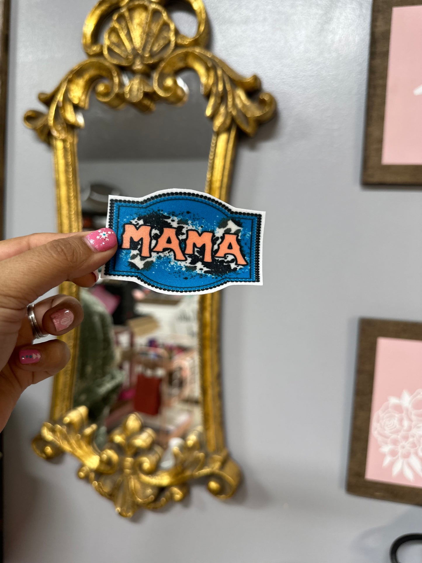 Mama Pink cowhide Turquoise Mama Hat patch