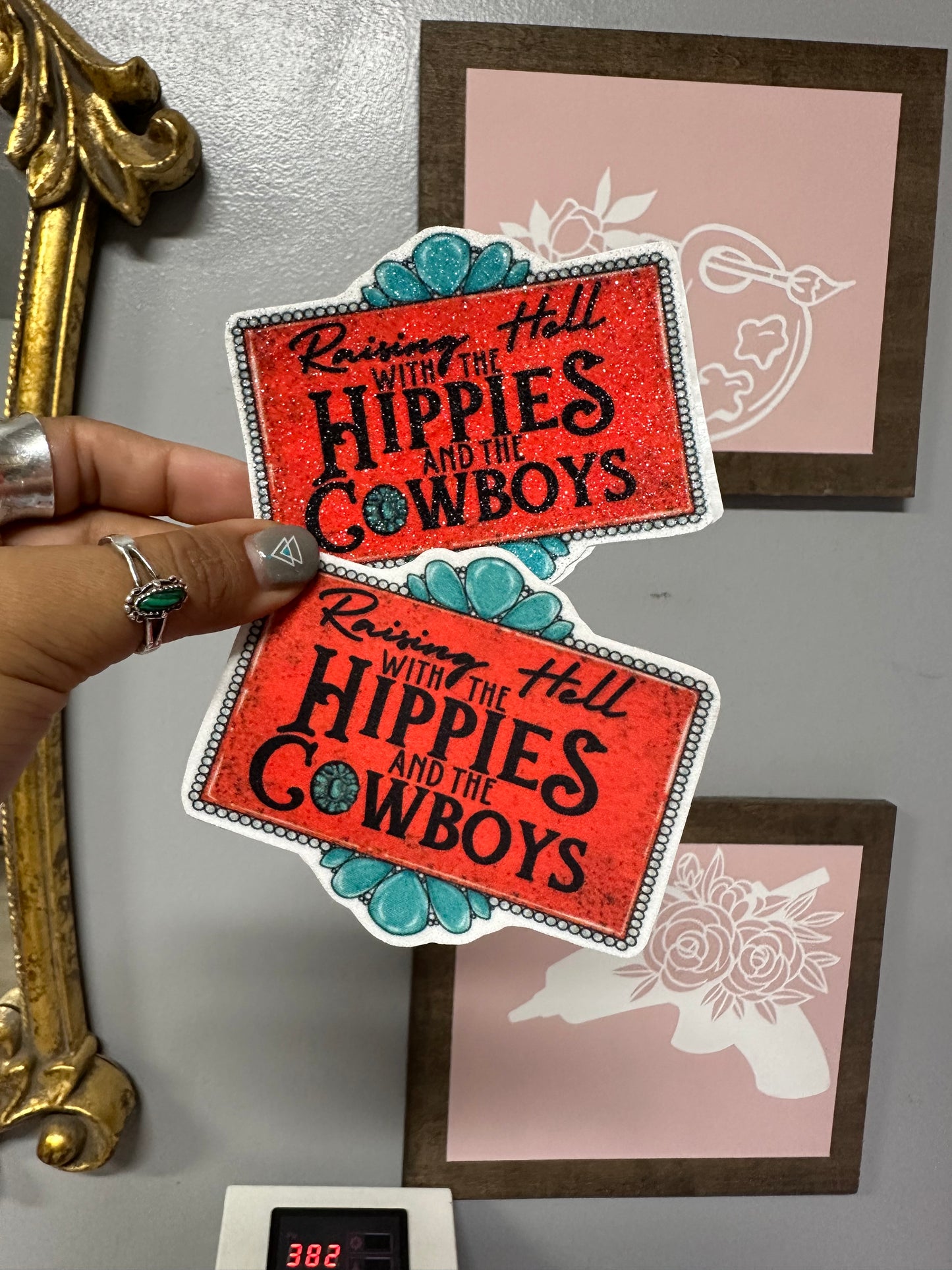 Red Rasing Hell with the hippies & cowboys framed patch