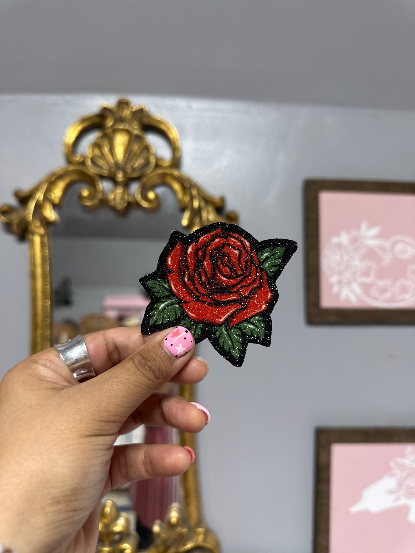 Glitter Rose Hat Patch