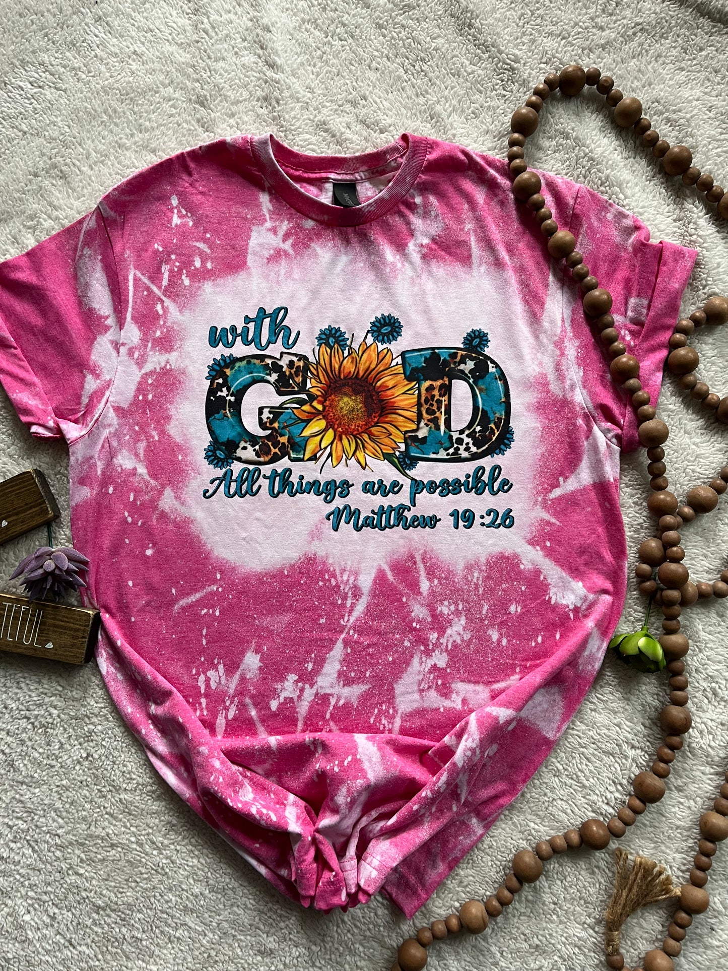 Western floral Faith T-shirt bleached tees With God all things are possible  pink sunflower shirt