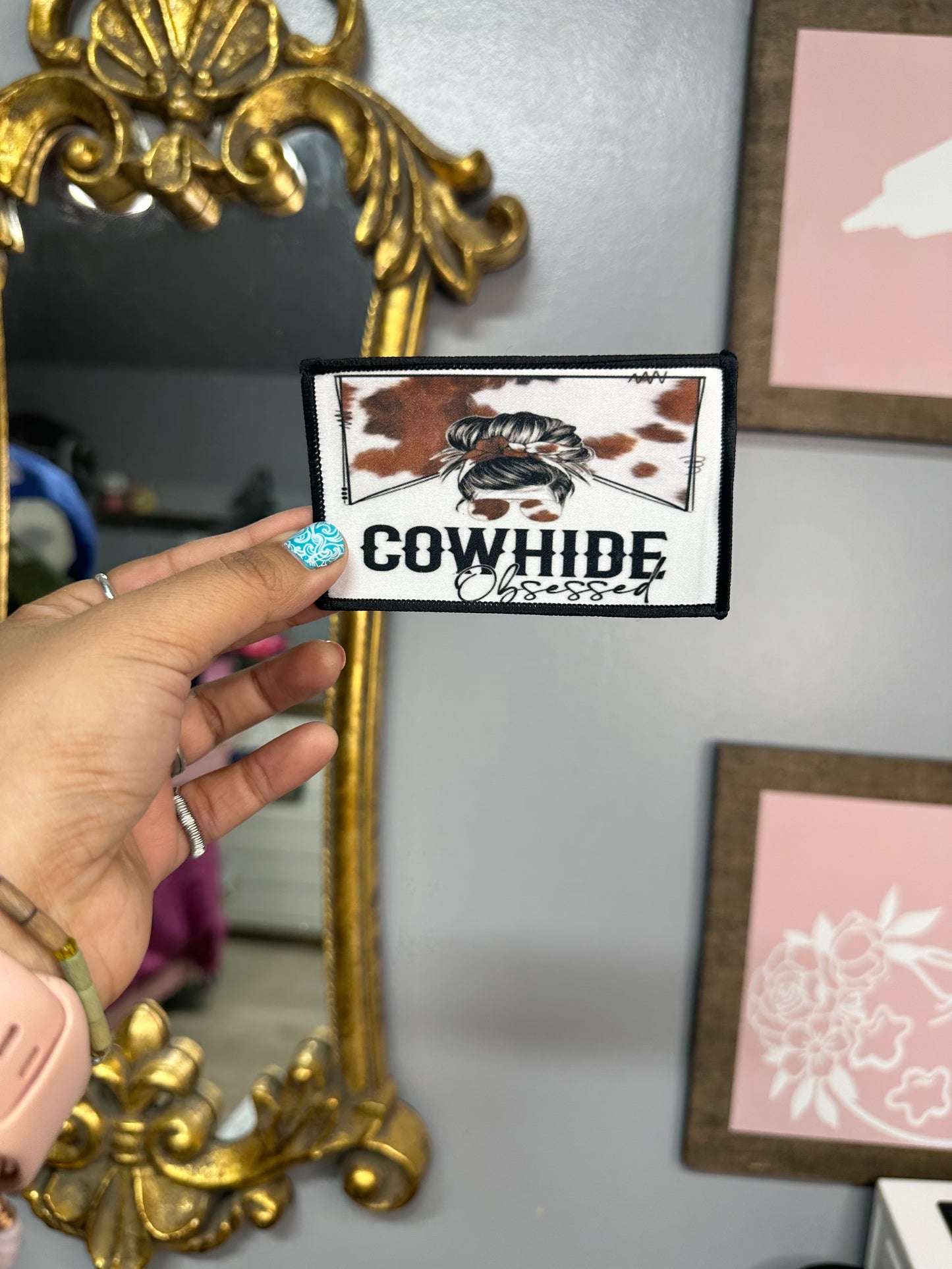 Cowhide Obsessed Messy Bun Hat patch