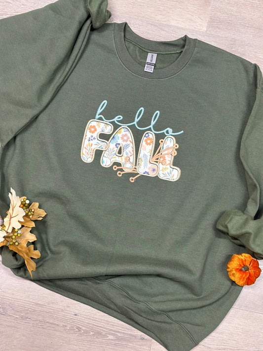 Hello Fall Faux embroidered sweater