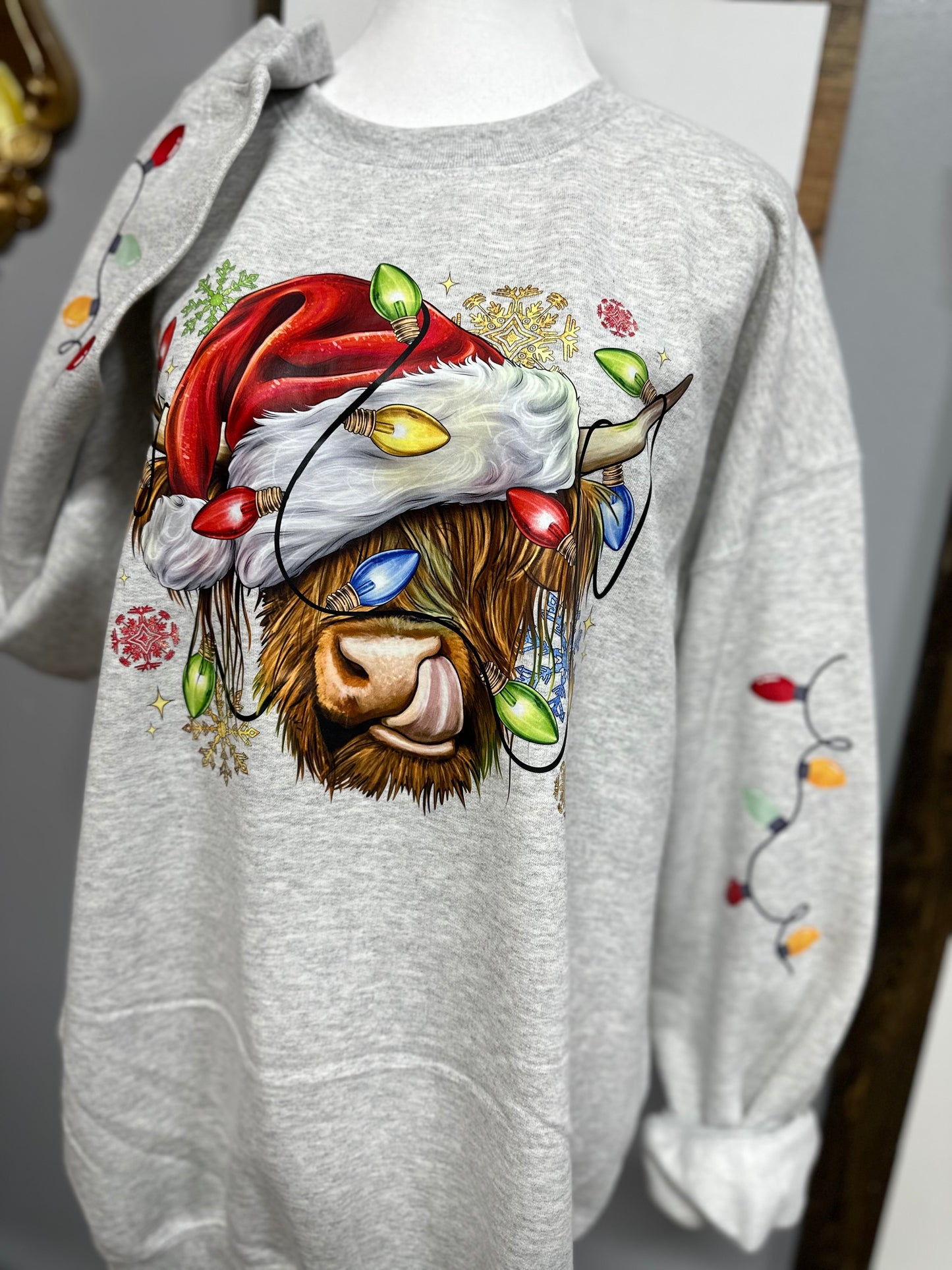 Christmas lights highland cow sweater