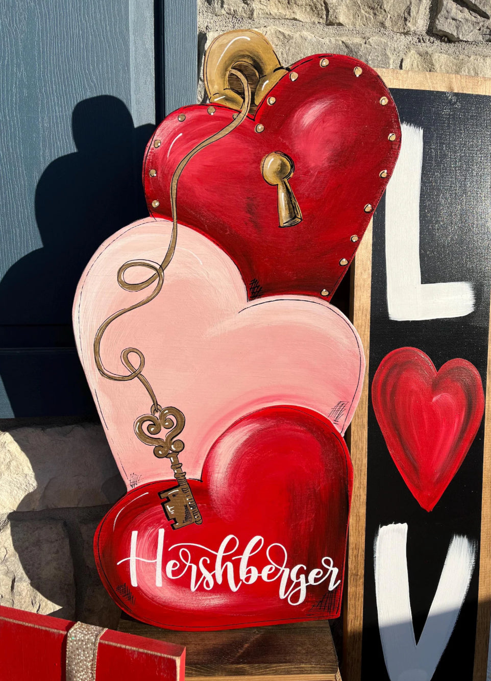 Stacked heart lock personalized decor