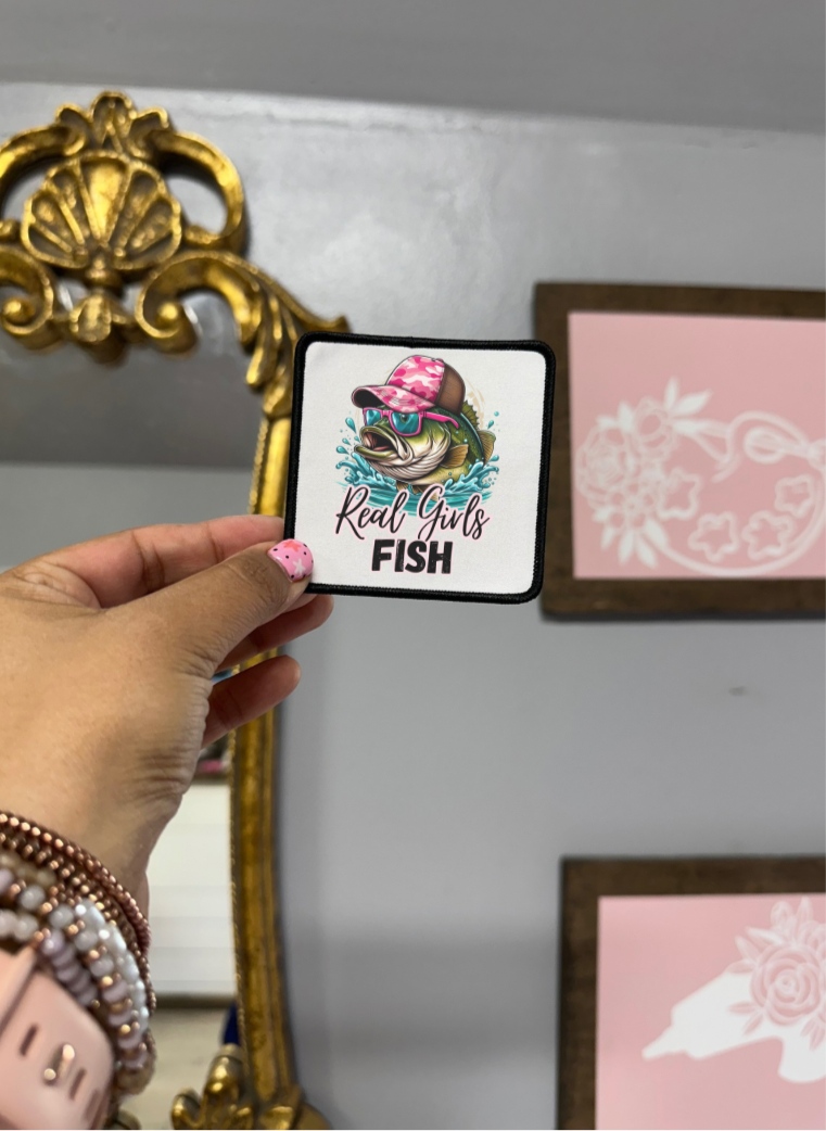 Real girls fish pink Bass hat patch