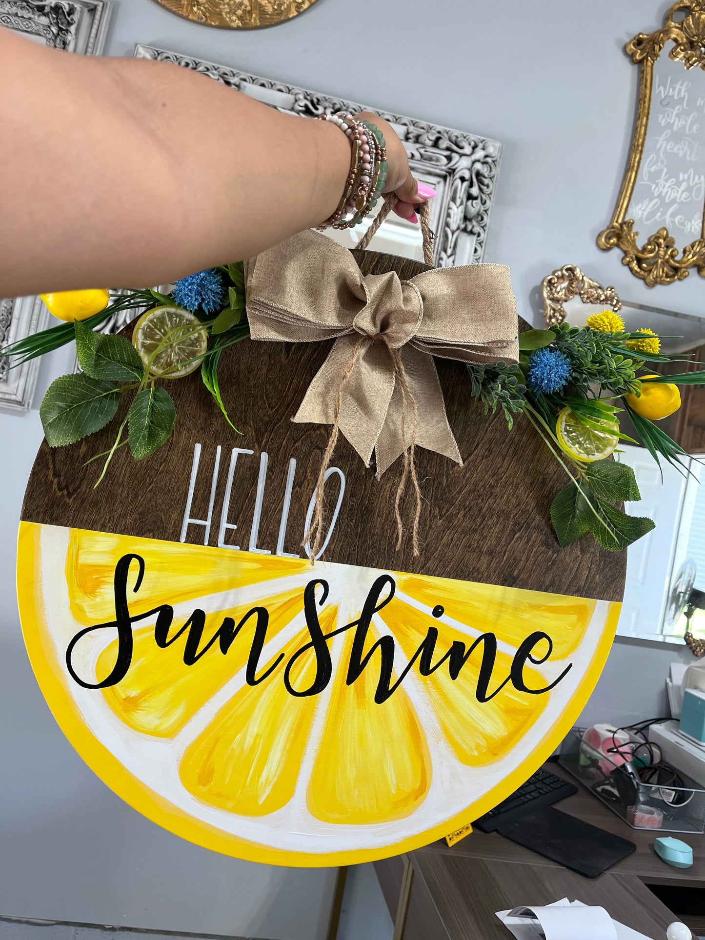 Hello sunshine lemon door hanger sign