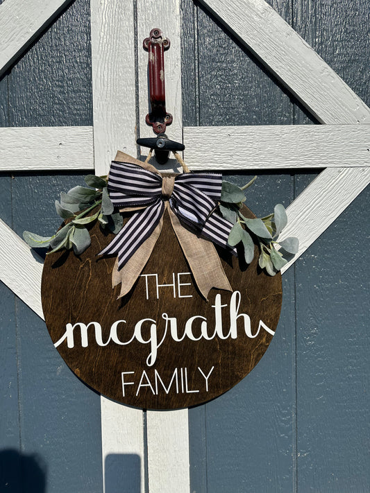 Family Name Personalized door hanger. Farmhouse door sign