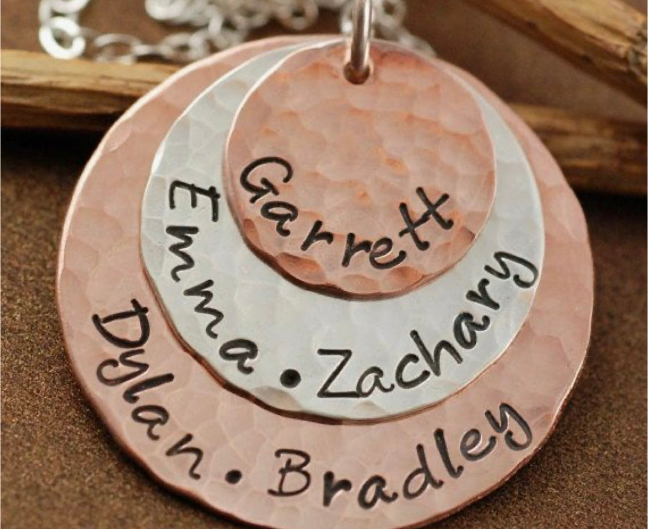 Triple Stacked Disc Necklace, Mixed Metal, Personalized Jewelry, Mother's Day Gift, Children's Names, Family Members Necklace, Hand Stamped