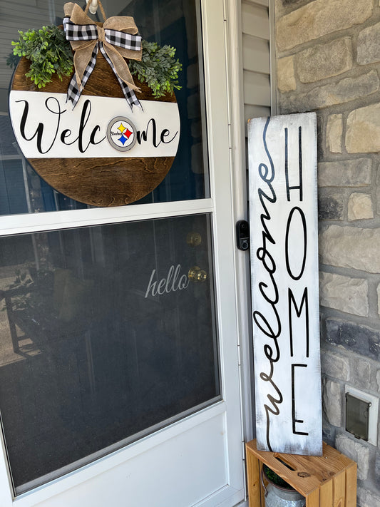 Front porch welcome wood leanner | Fall Front Door board |Welcome Sign | Farmhouse Welcome | Rustic Outdoor Decor