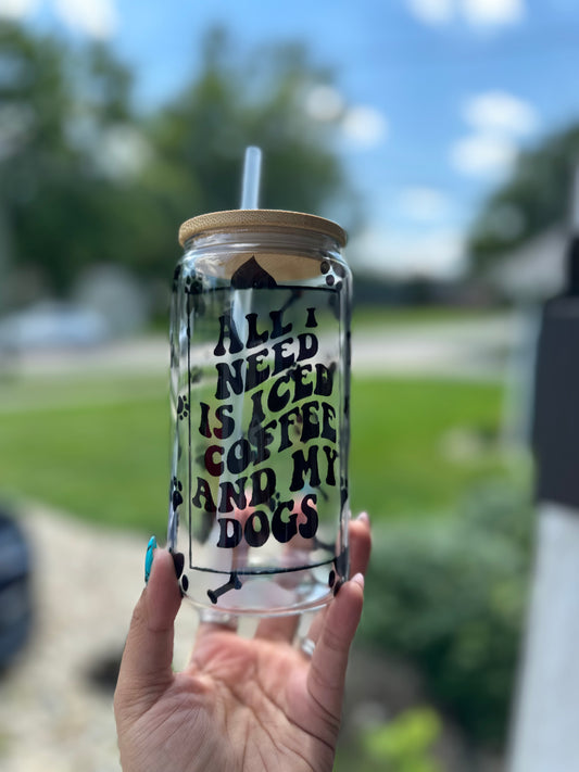 Ice-coffee and Dogs libby glass. Dog Mom Libby cup.