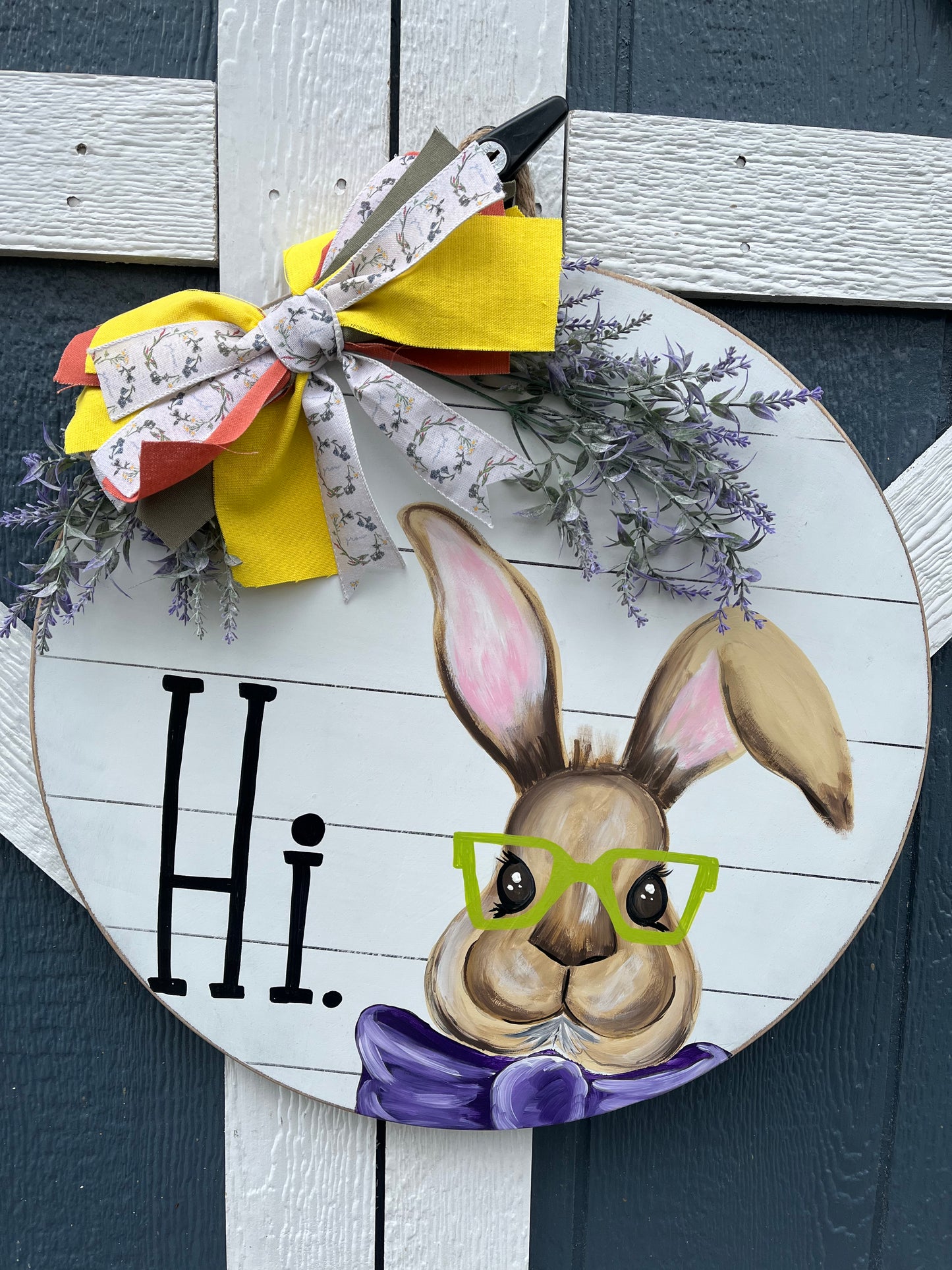 Easter bunny door hanger | front door sign rustic circle sign | farmhouse door sign | Easter door decor