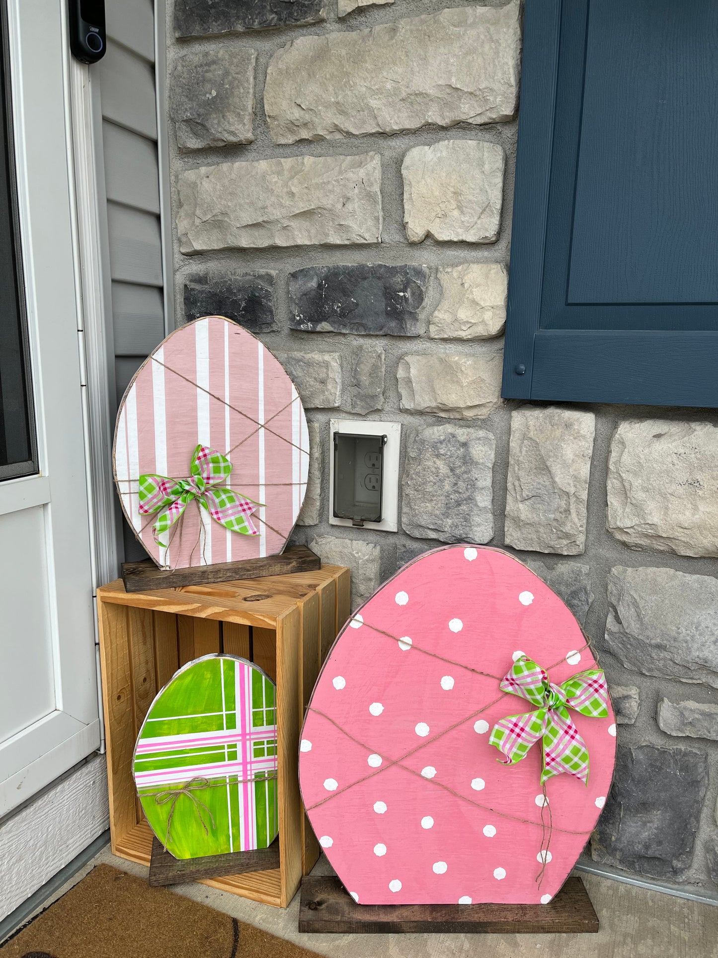 Large pink spring wood Easter Egg buffalo check set, Rustic spring decor, Large Wood art,  pallet eggs, porch holiday , Photo Prop, Easter, Shabby Chic