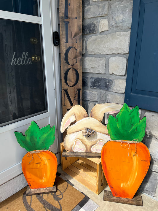 Rustic Bunny Bottom and carrot set , Easter decor ,spring decor, Large Wood art,  pallet bunny , porch holiday , Photo Prop, Easter