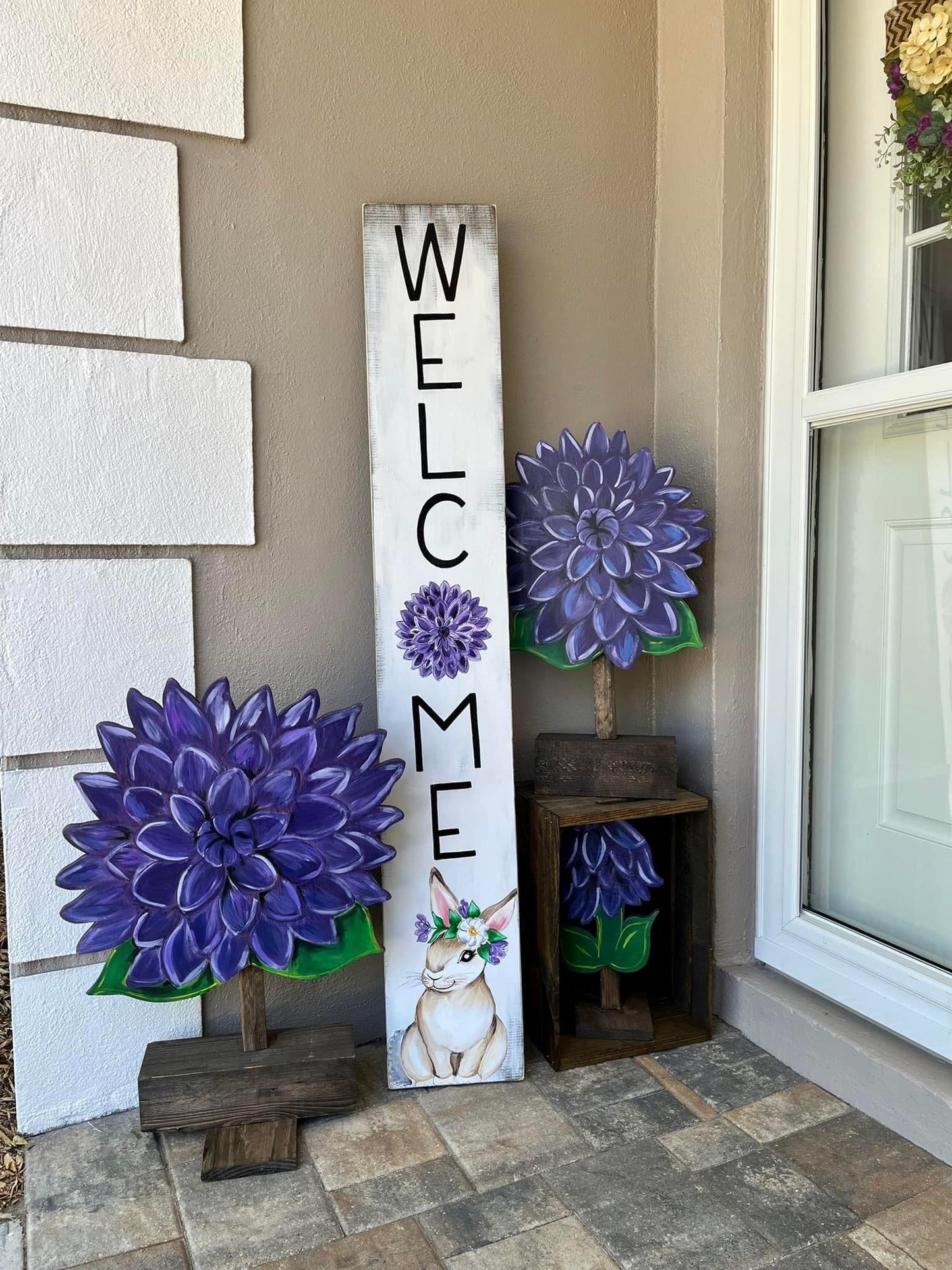 Flower yard art. Spring Summer decor. Wooden Daliah. Garden decor. Porch Daliah decor. Large wood flowers.