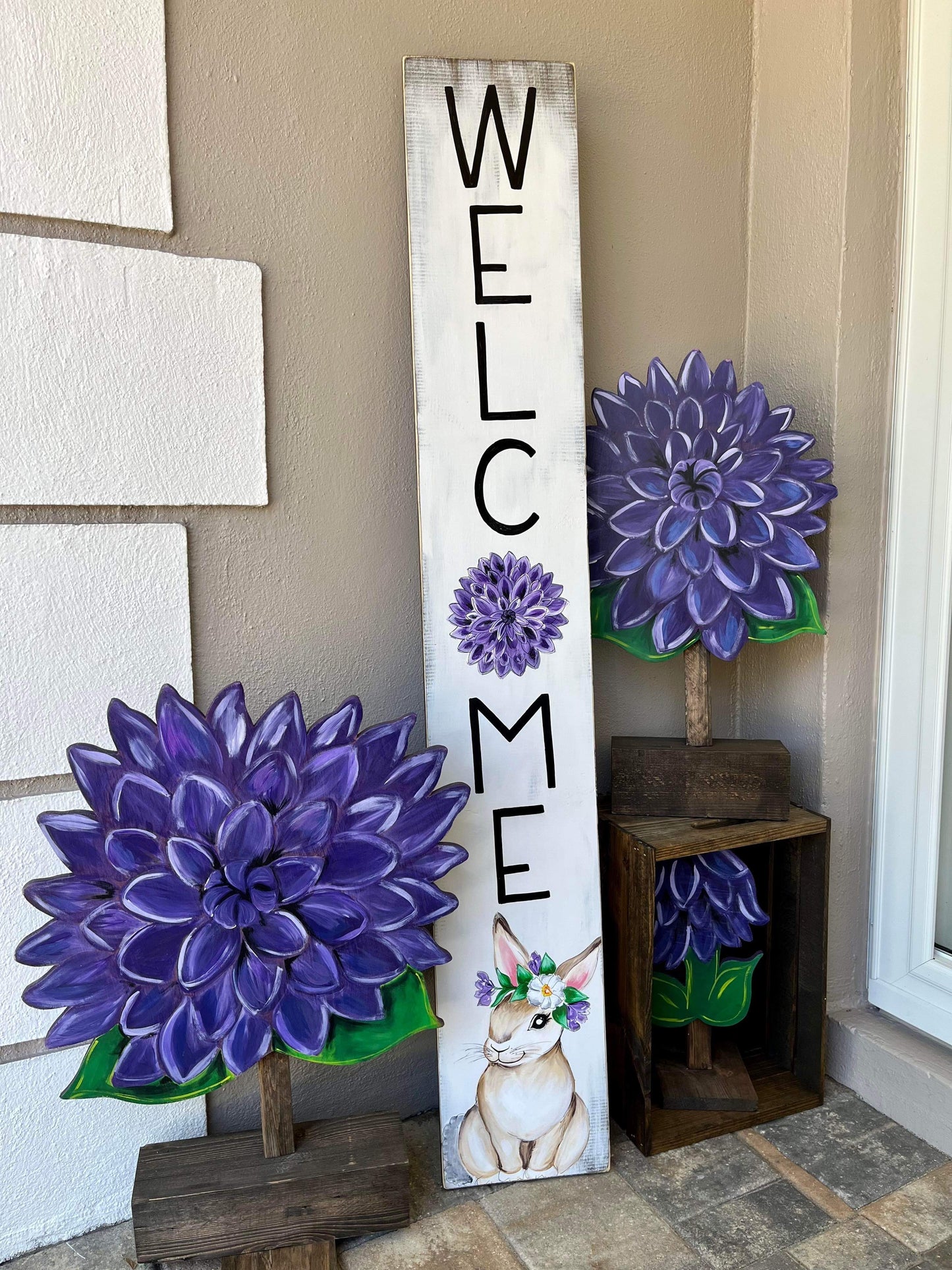 Flower yard art. Spring Summer decor. Wooden Daliah. Garden decor. Porch Daliah decor. Large wood flowers.